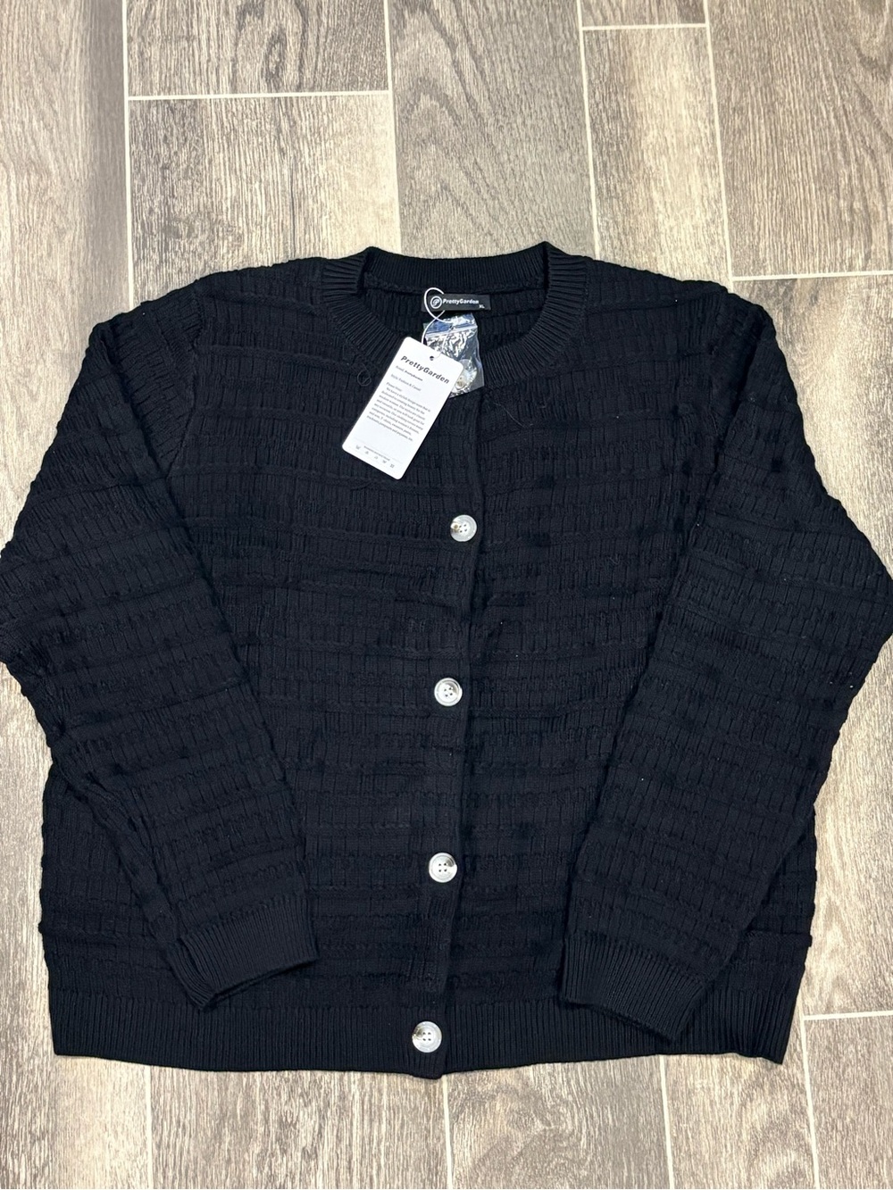 Pretty Garden Chunky Black Knit Button-Front Cardigan